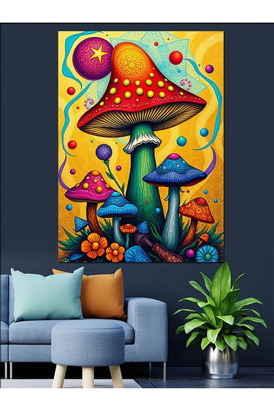 Tablomega Fantastic Mushroom World Decorative Canvas - Mdf Wood Table