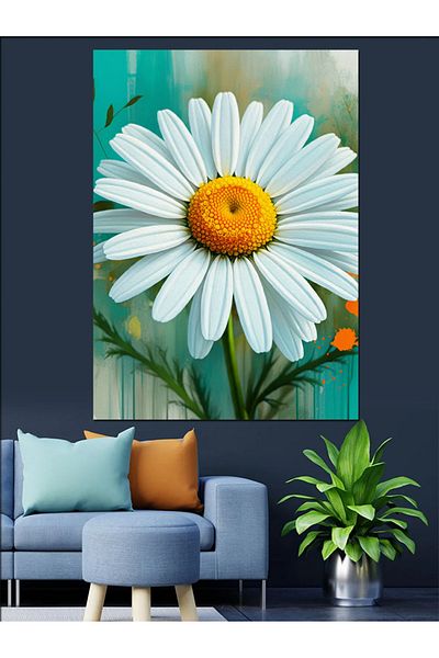 Tablomega Daisy Decorative Canvas - Mdf Wood Table