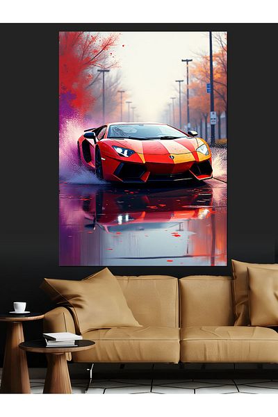 Tablomega Red Luxury Sports Car Decorative Canvas - Mdf Wooden Painting