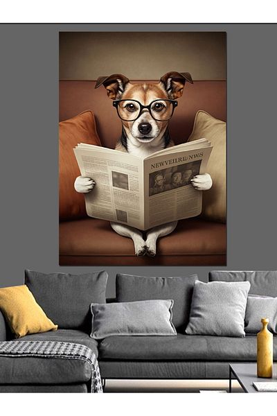 Tablomega Dog Reading Newspaper Decorative Canvas - Mdf Wood Art Print