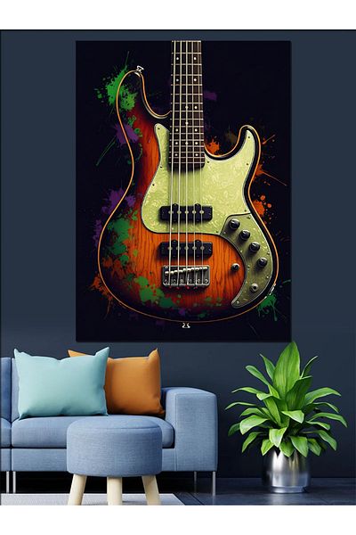 Tablomega Colorful Bass Guitar Decorative Canvas - Mdf Wooden Painting