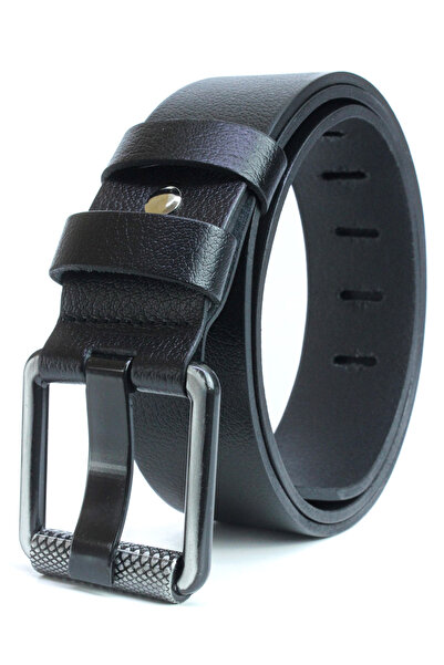 derikem Cureaua de blugi neagra pentru barbati - 100% piele naturala, teava d...