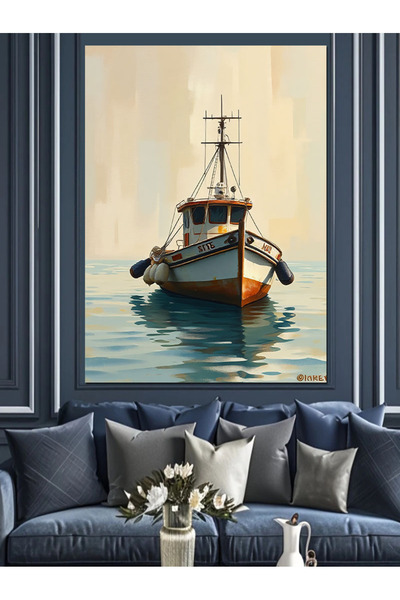 ekart Denizde Küçük Balıkçı Teknesi Dekoratif Kanvas - Mdf Ahşap Tablo