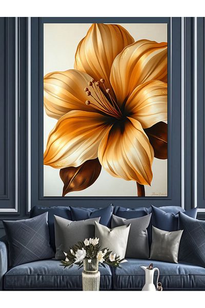 Tablomega Golden Lily Flower Decorative Canvas - Mdf Wooden Painting