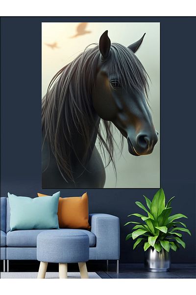 Tablomega Pânză decorativă elegantă Black Horse - Lemn MDF