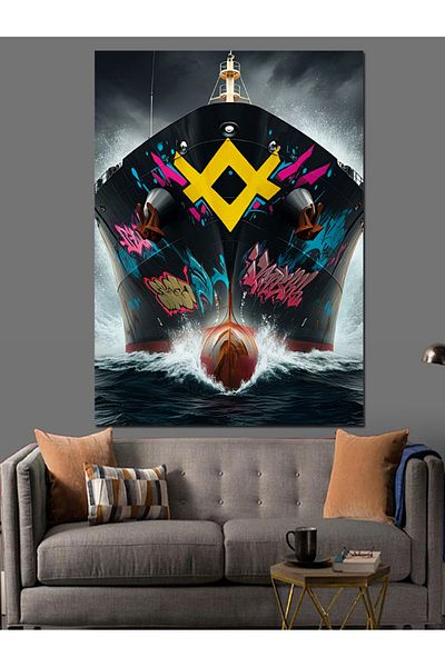 Tablomega Graffiti Coated Ship Decorative Canvas - Mdf Wooden Painting