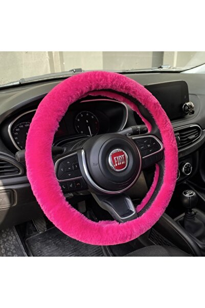 BORATİC Yumuşak Tüylü Peluş Direksiyon Kılıfı Fuşya Pembe