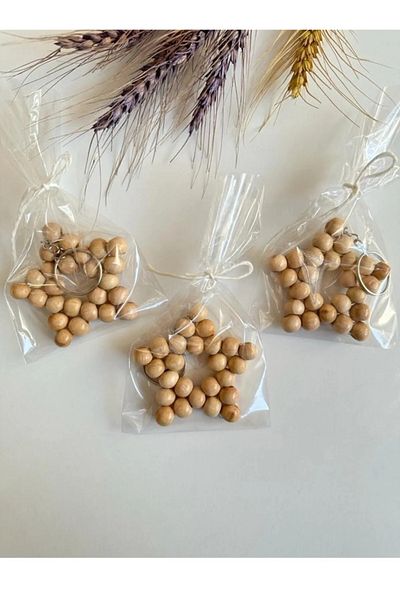 Sude Design 10 Pieces Wooden Star Bead Keychain # Baby # Gift # Babyshower