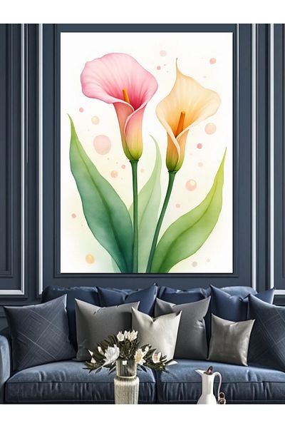Tablomega Elegant White Flowers Decorative Canvas - Mdf Wooden Painting