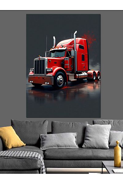 Tablomega Red Truck and Asphalt Decorative Canvas - Mdf Wooden Painting