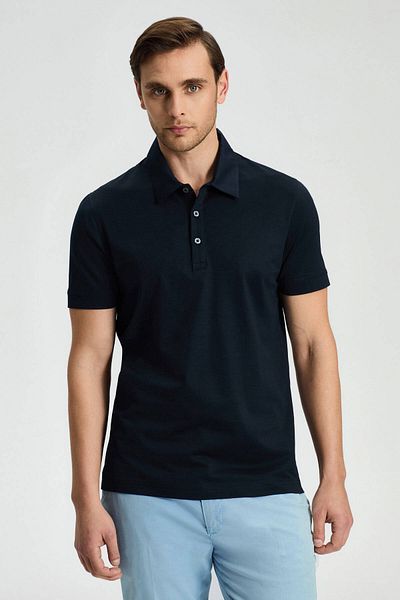 Hemington Mercerized Cotton Navy Blue Polo Neck T-Shirt