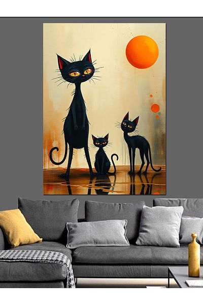 Tablomega Moon and Black Cats Decorative Canvas - Mdf Wooden Painting