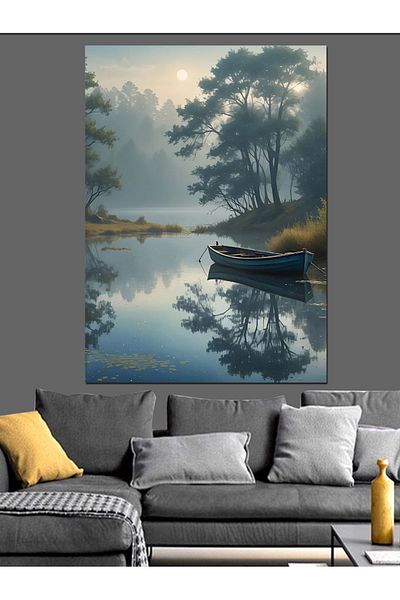 Tablomega A Silent Boat on the Lake Decorative Canvas - Mdf Wooden Painting