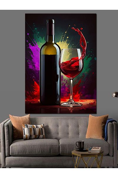 Tablomega Wine and Glass Decorative Canvas - Mdf Wooden Table
