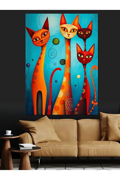 Tablomega Abstract Cats Decorative Canvas - Mdf Wooden Painting