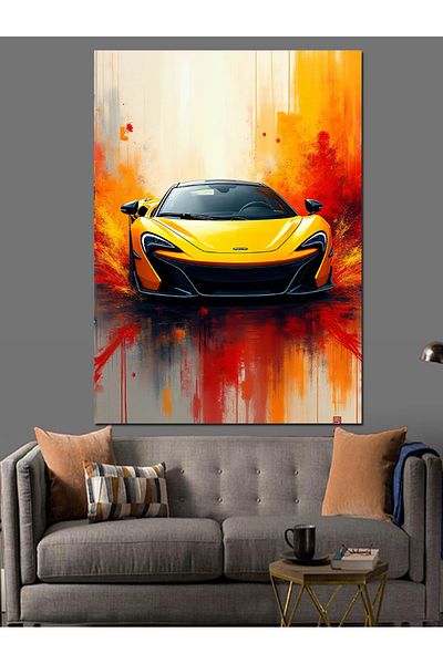 Tablomega Yellow Sports Car Decorative Canvas - Mdf Wooden Painting