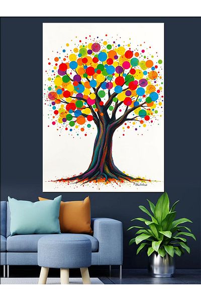 Tablomega Colorful Tree of Life Decorative Canvas - Mdf Wooden Painting