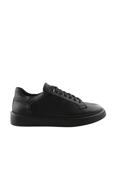 Jakamen Black 100% Leather Lace-Up Casual Sneaker Shoes