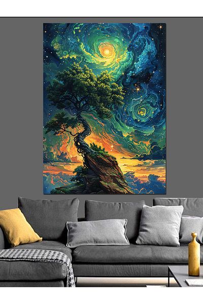 Tablomega Starry Night Landscape Decorative Canvas - Mdf Wooden Painting