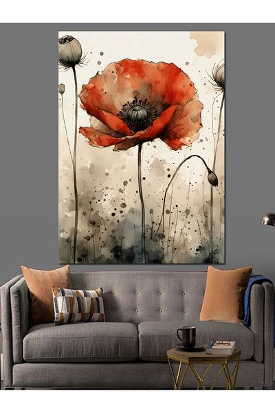 Tablomega Red Poppy Flower Decorative Canvas - Mdf Wooden Painting