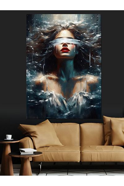 Tablomega Pictură Decorativă Canvas - Lemn MDF cu apă înghețată și femeie strălucitoare