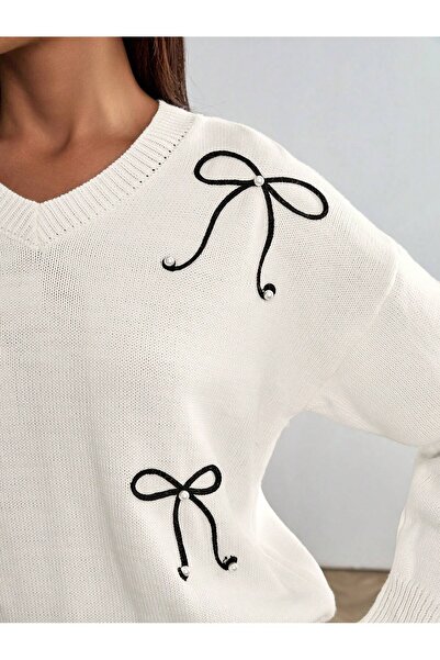 MARLİNG pulover alb cu detaliu de fundătură în formă de fundă