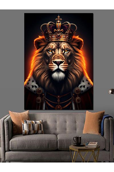 Tablomega Lion's King Crown Decorative Canvas - Mdf Wooden Painting