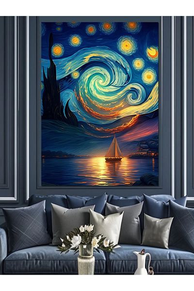 Tablomega Starry Night Themed Art Decorative Canvas - Mdf Wooden Painting