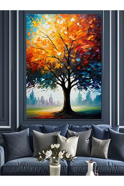 Tablomega Seasonal Tree Landscape Decorative Canvas - Mdf Wooden Table