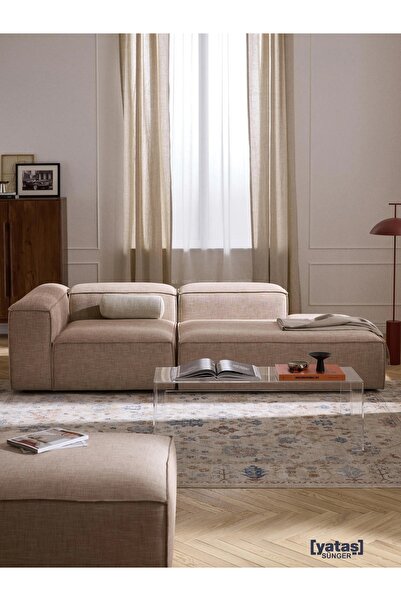 Mobilya Stant Most Mollis Pro 2 Modül Sağ Kanepe 09 Bej Keten Kumaş Yumuşak S...