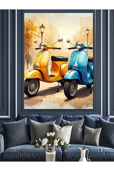 Tablomega Colorful Scooter and Street Decorative Canvas - Mdf Wooden Painting
