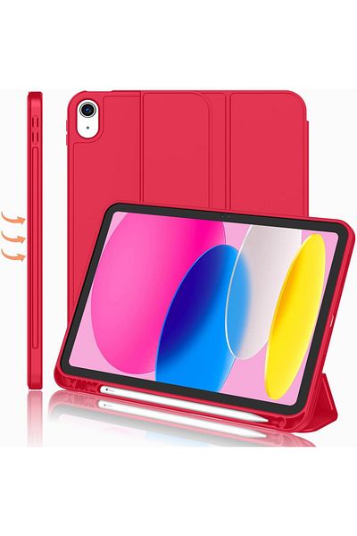 AWH iPad 11"/10.9" Case, Pencil Holder Trifold Stand, Soft TPU Back Auto Wake/Sleep, Red