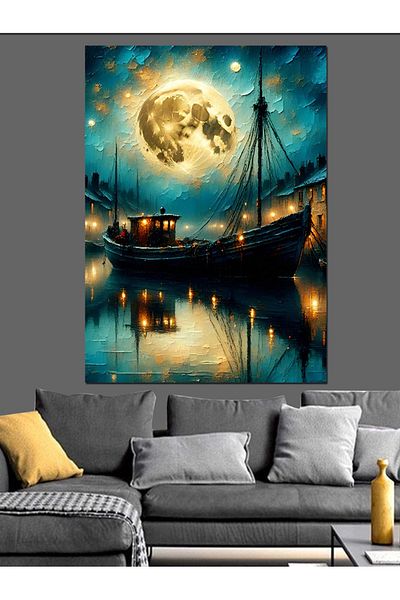 Tablomega Sailing in Moonlight Decorative Canvas - Mdf Wooden Painting