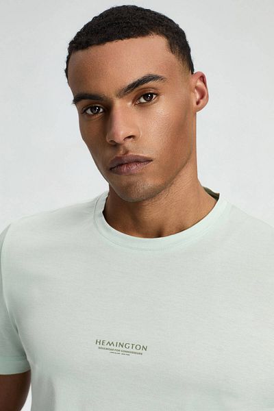 Hemington Printed Mercerized Cotton Light Green Crew Neck T-Shirt