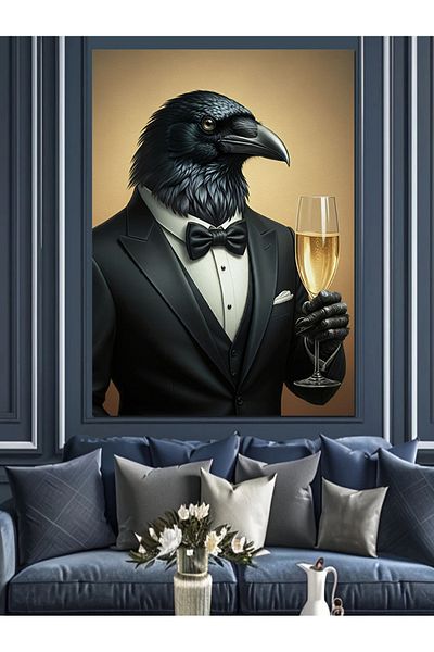 Tablomega Crow Elegance Decorative Canvas - Mdf Wood Table