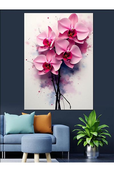 Tablomega Pink Orchid Flowers Decorative Canvas - Mdf Wooden Painting