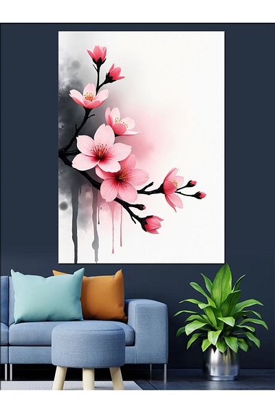 Tablomega Pink Cherry Blossoms Decorative Canvas - Mdf Wooden Painting