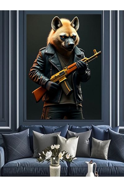 Tablomega Armed Raccoon Courage Decorative Canvas - Mdf Wooden Painting