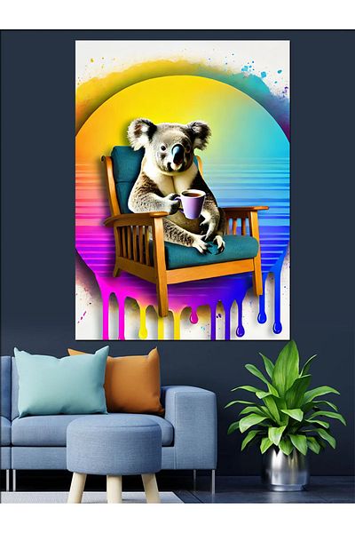 Tablomega Pastel Colored Koala Decorative Canvas - Mdf Wooden Table