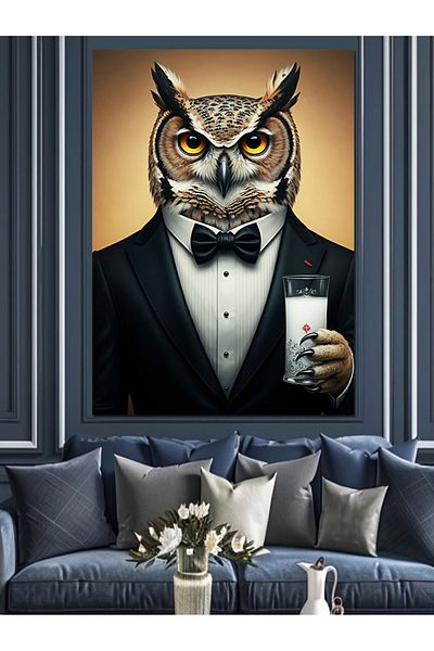 Tablomega Owl and Goblet Decorative Canvas - Mdf Wooden Painting