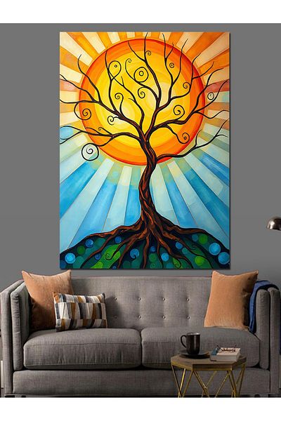 Tablomega Sun And Tree Of Life Decorative Canvas - Mdf Wood Table