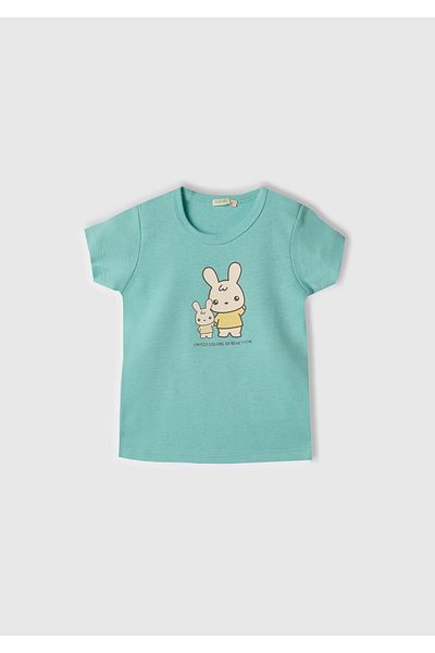 United Colors of Benetton تي شيرت مطبوع عليه أرنب فيروزي للأطفال