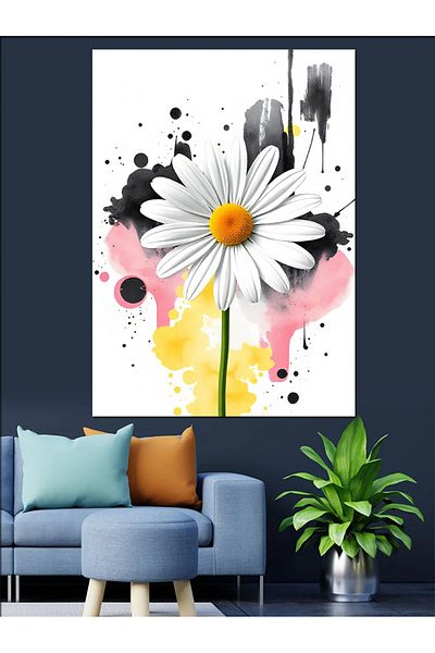 Tablomega Daisy's Brush Traces Decorative Canvas - Mdf Wooden Painting