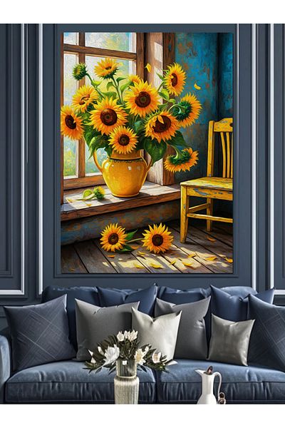 Tablomega Room Decorative Canvas Stuffed with Sunflowers - Mdf Wooden Table