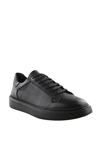 Jakamen Siyah %100 Deri Bağcıklı Günlük Sneaker Ayakkabı