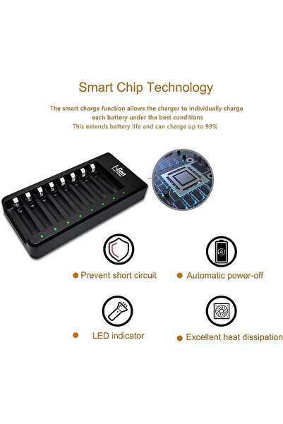 I Gen I-gen G800 8'li Pil Şarj Aleti Aa/aaa Kalem Pil Uyumlu Type-c Giriş Akıllı Hızlı Pil Şarj Cihazı