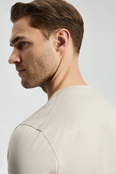 Hemington Printed Mercerized Cotton Light Beige Crew Neck T-Shirt