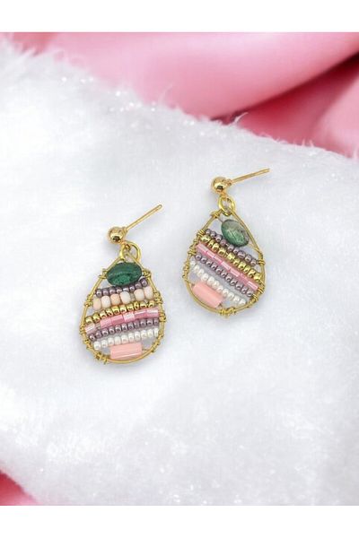 delay art Women's Beaded Drop Earrings with Stones Enamel Authentic Ethnic Handmade Bohemian Jewelry