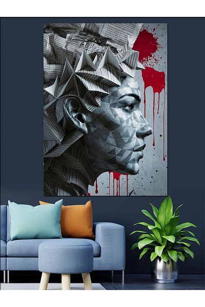 Tablomega Statuie Față din Beton Pânză Decorativă - Lemn MDF Pictură