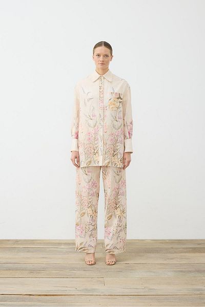 TERZİ DÜKKANI Beige Flora Patterned Linen Pants Suit